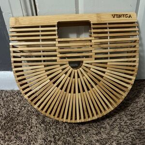 Vinta Bamboo Half-Moon Handbag in Natural